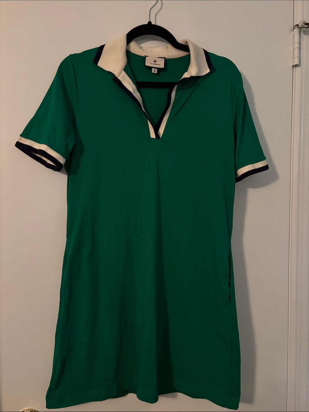 Tuckernuck Emerald Green Polo Dress with Cream Collar and Navy Trim
